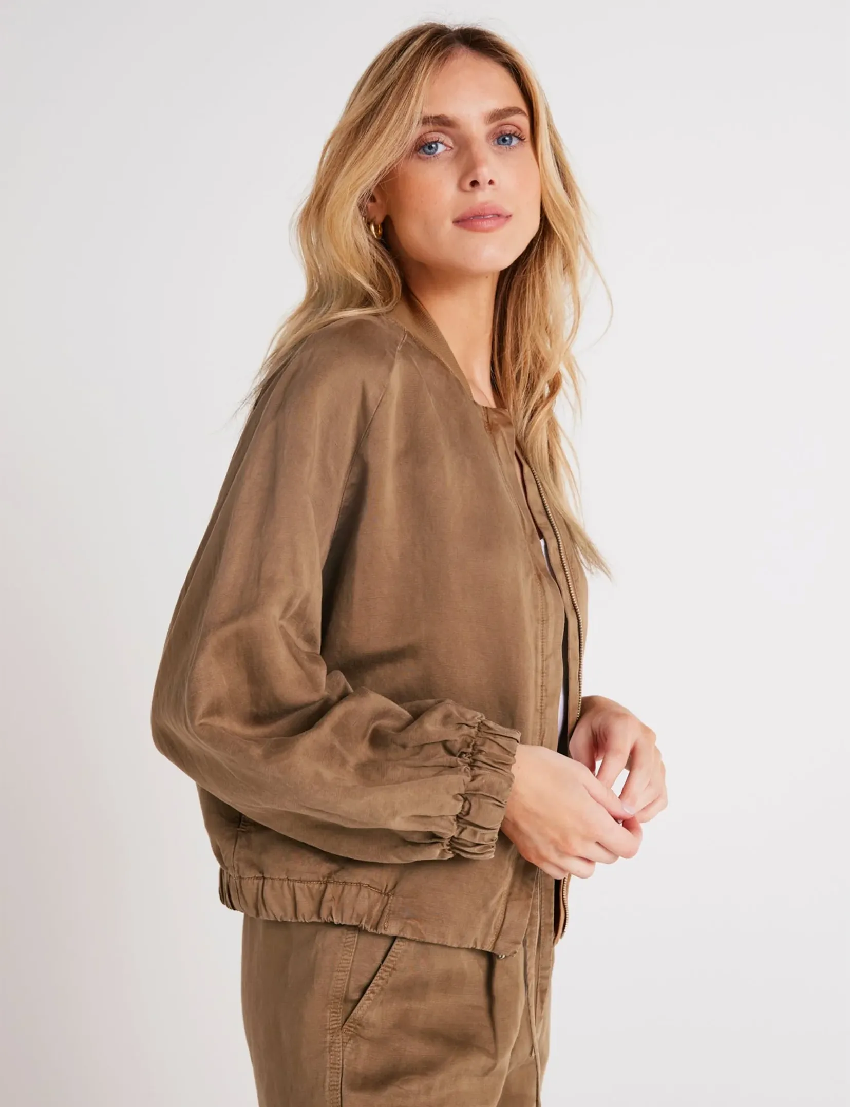 Chloe Clean Bomber Jacket, Topaz Brown