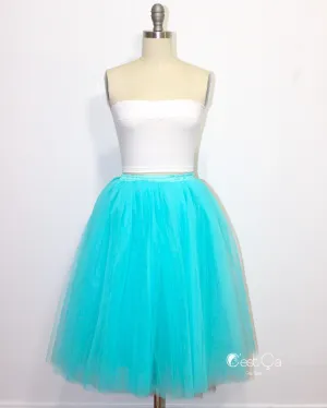 Clarisa Turquoise Blue Tulle Skirt - Midi