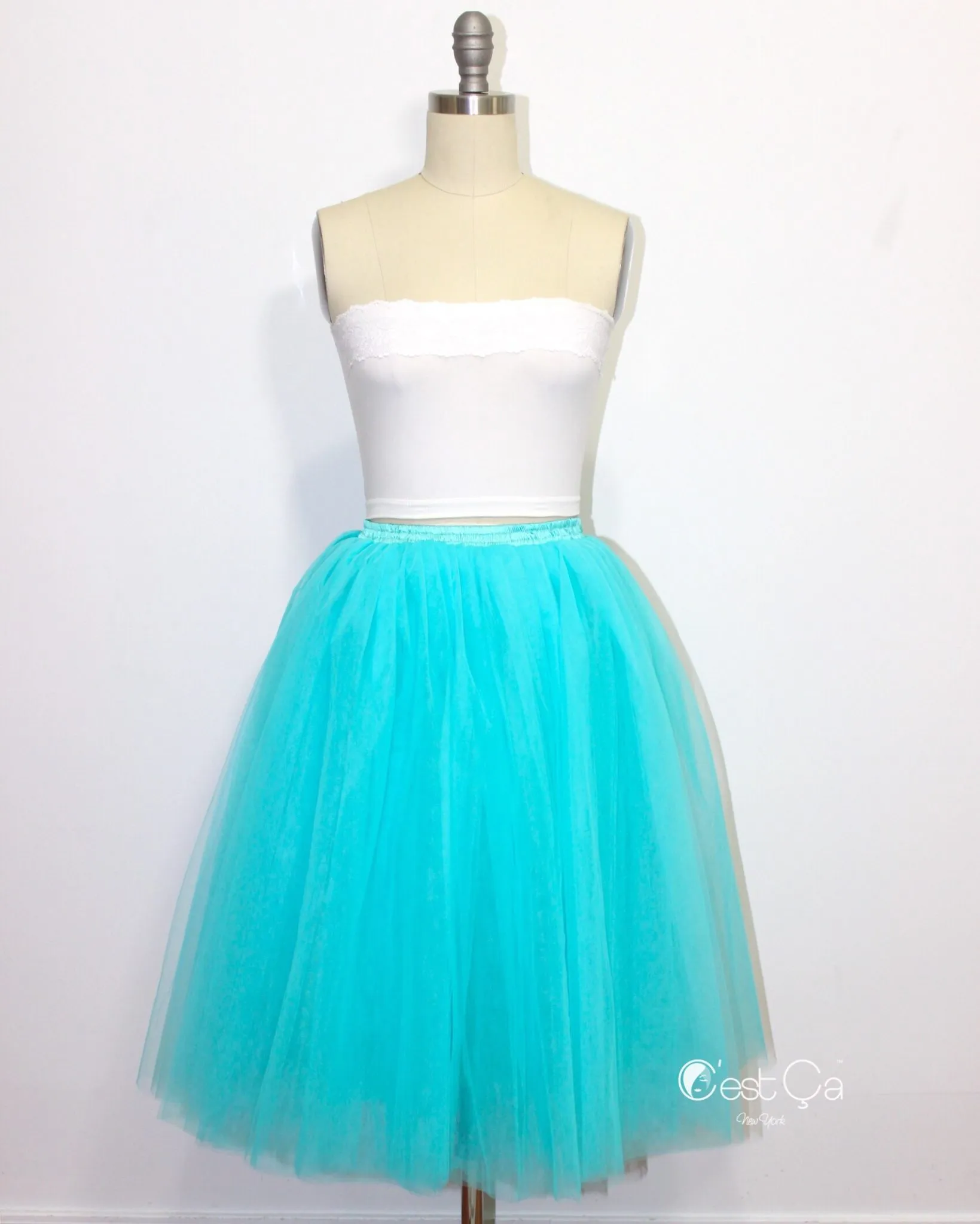 Clarisa Turquoise Blue Tulle Skirt - Midi