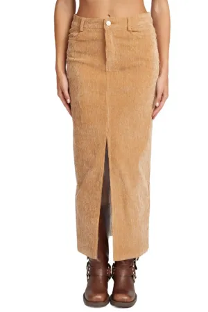 CORDUROY MID SKIRT WITH FRONT SLIT