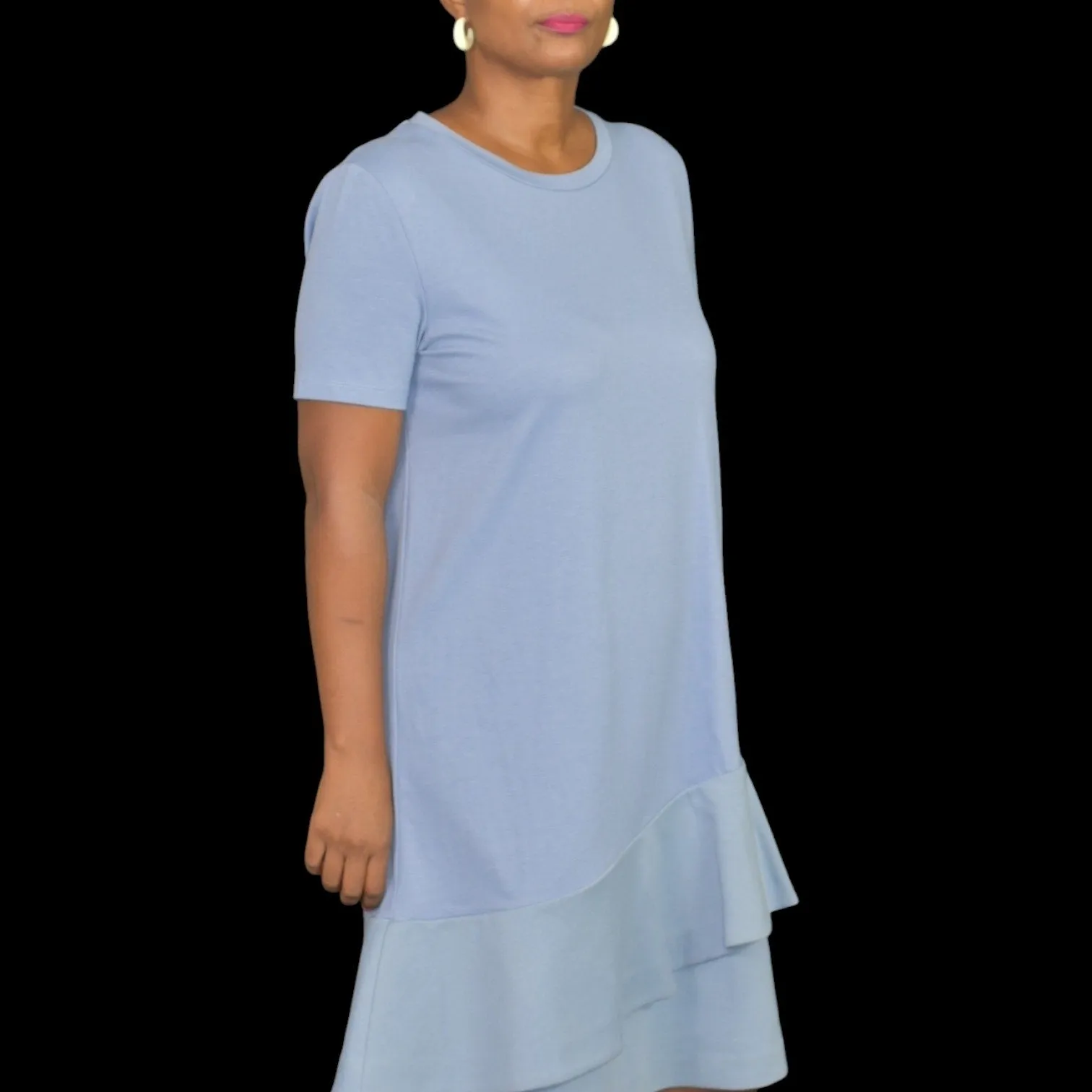 COS Asymmetric Ruffle Dress Blue T-Shirt Knee Length Jersey Crew Neck Casual Short Sleeve Size Medium