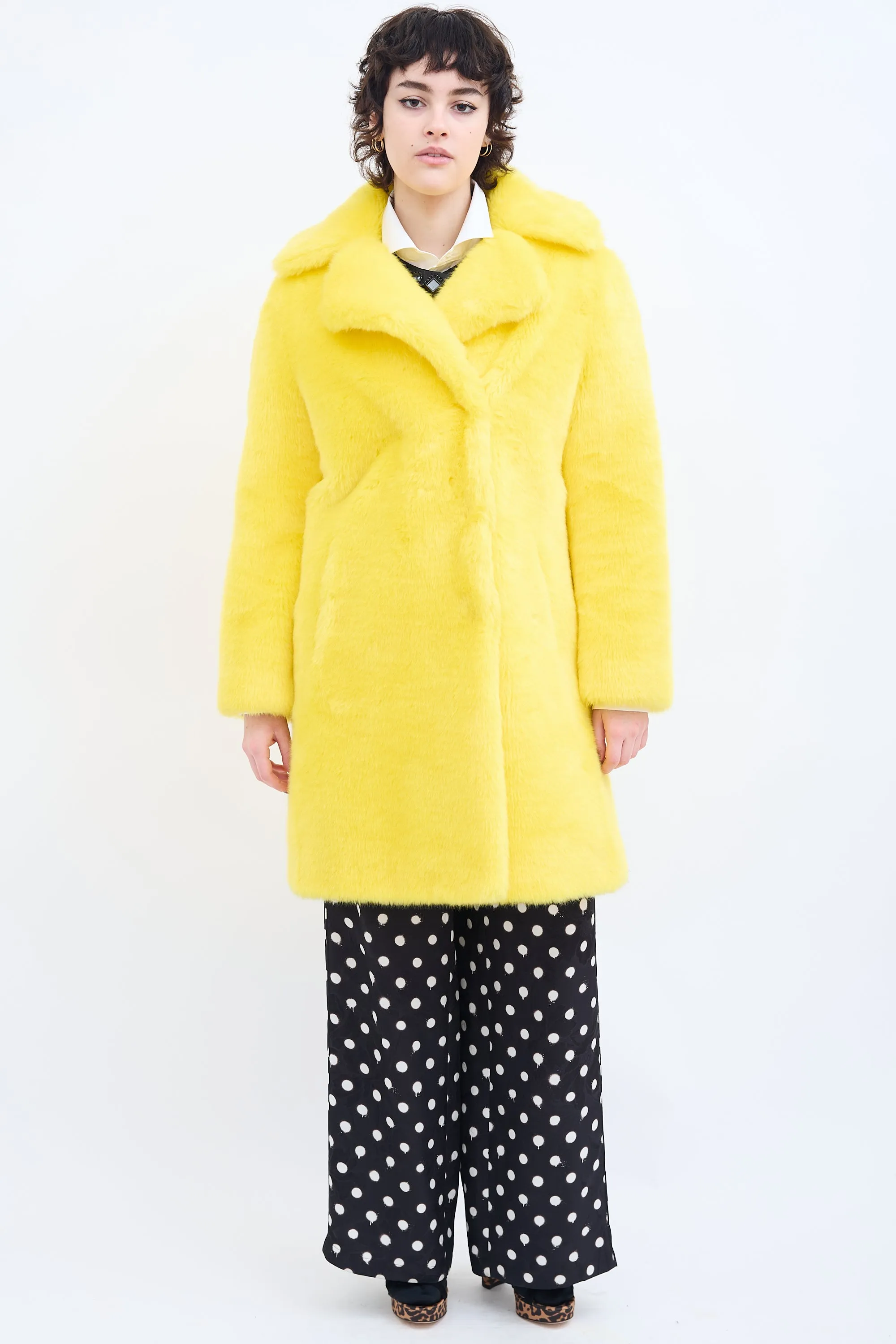 Couture Yellow Faux Fur Coat