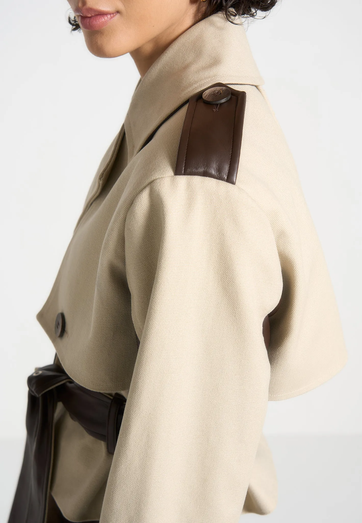 Cropped Trench Coat with Belt - Beige/Brown