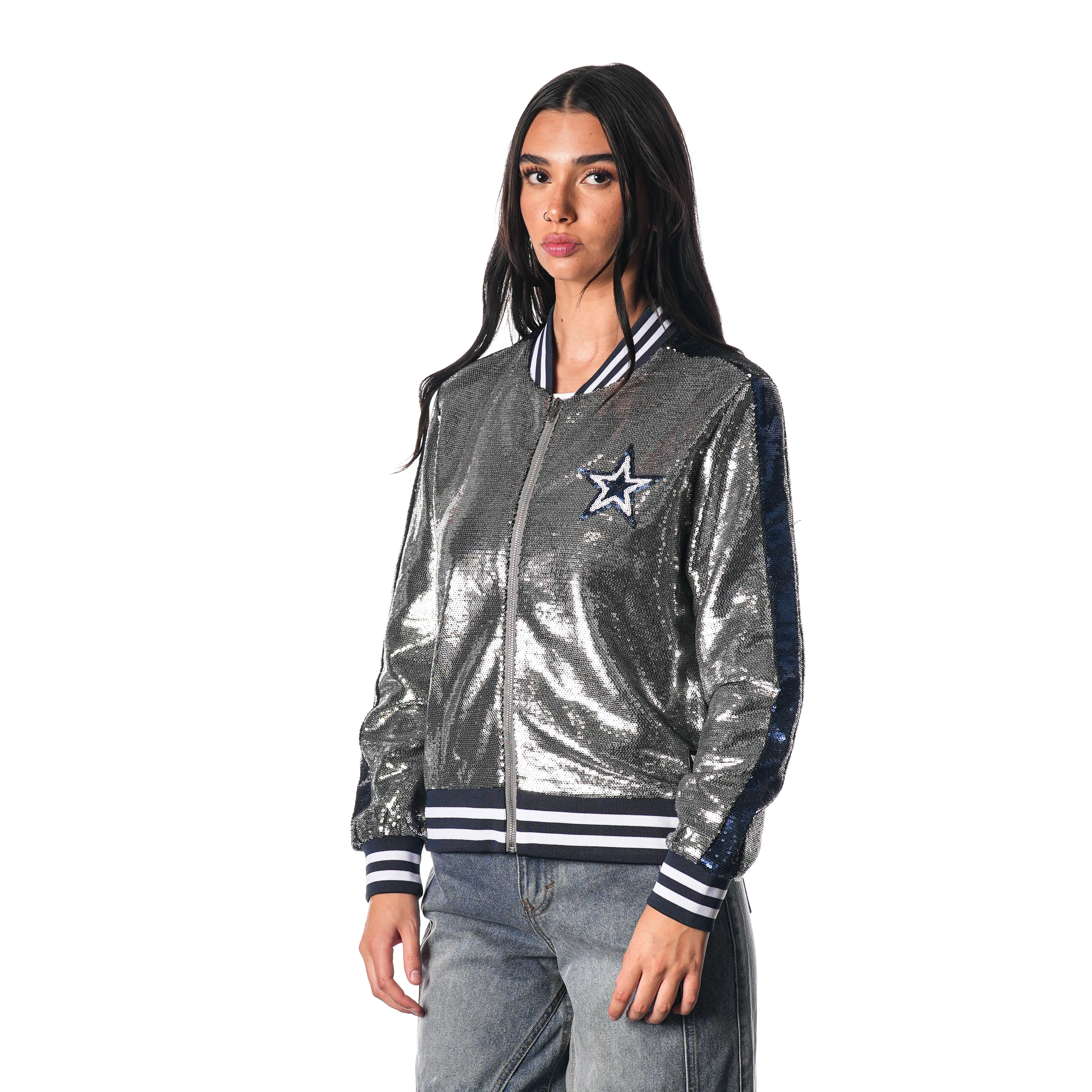 DALLAS COWBOYS SEQUIN BOMBER - SILVER