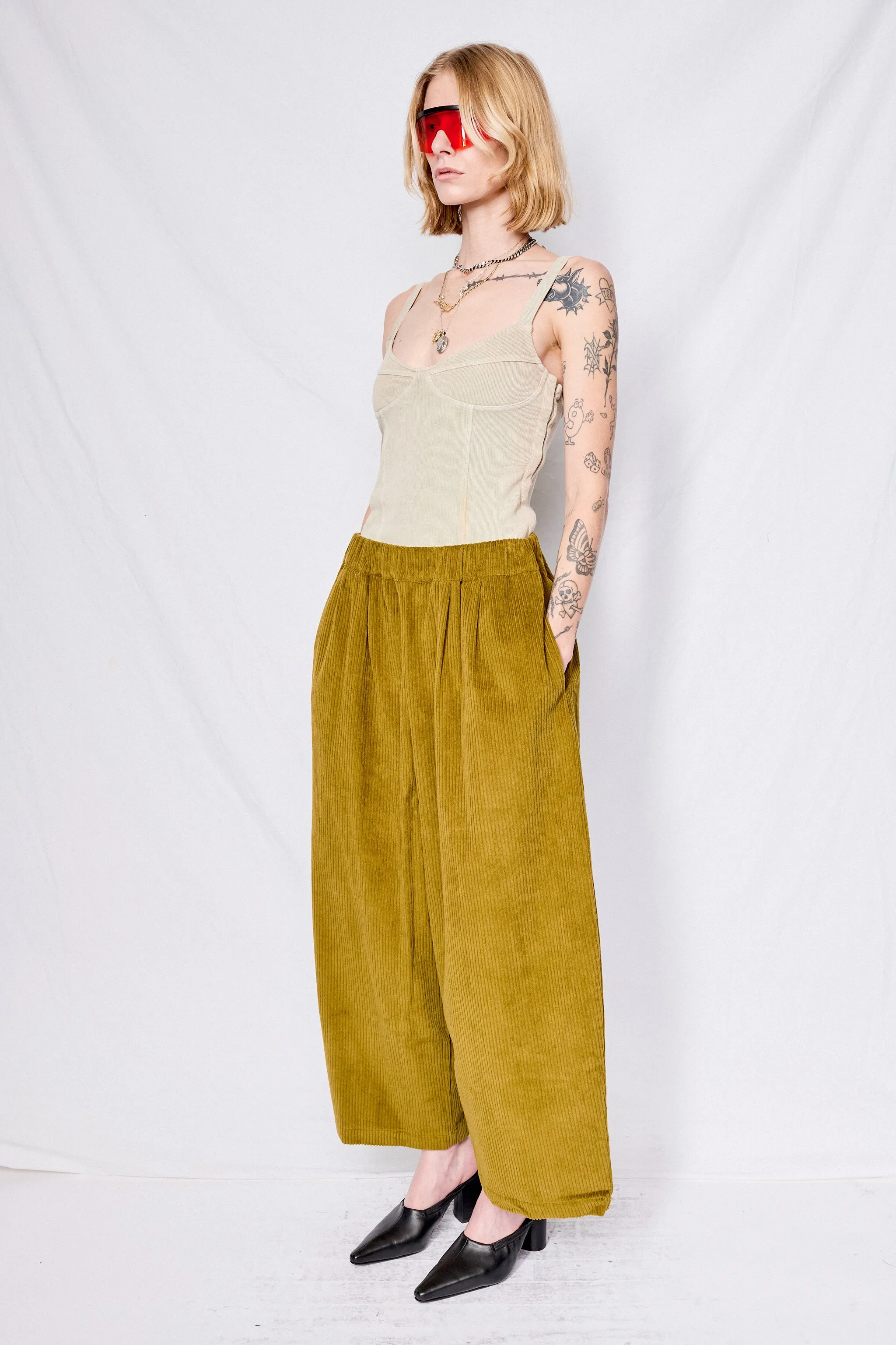 Dark Olive Corduroy Wide Pants