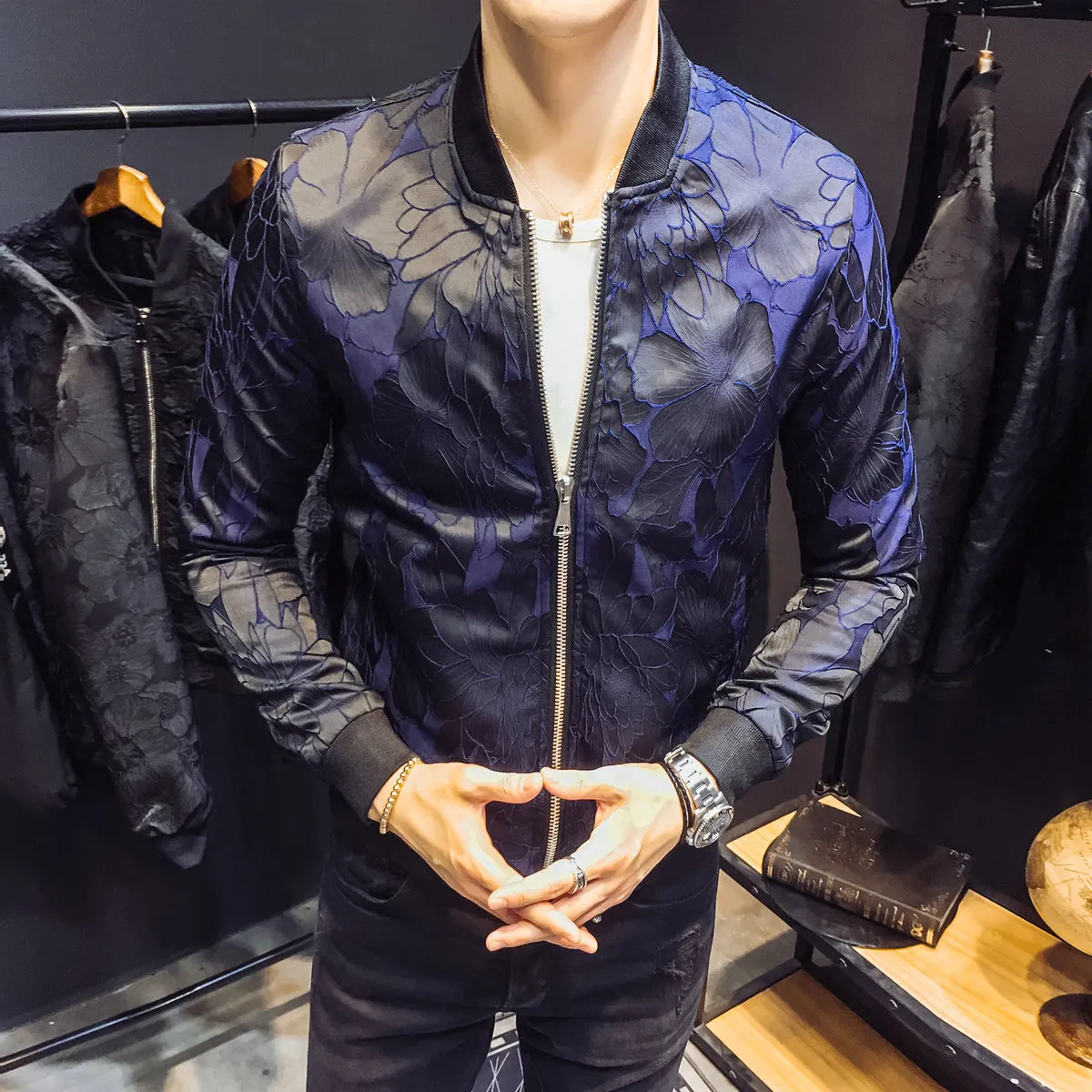 Dark Unique Patterns Men Slim Fit Bomber Jacket