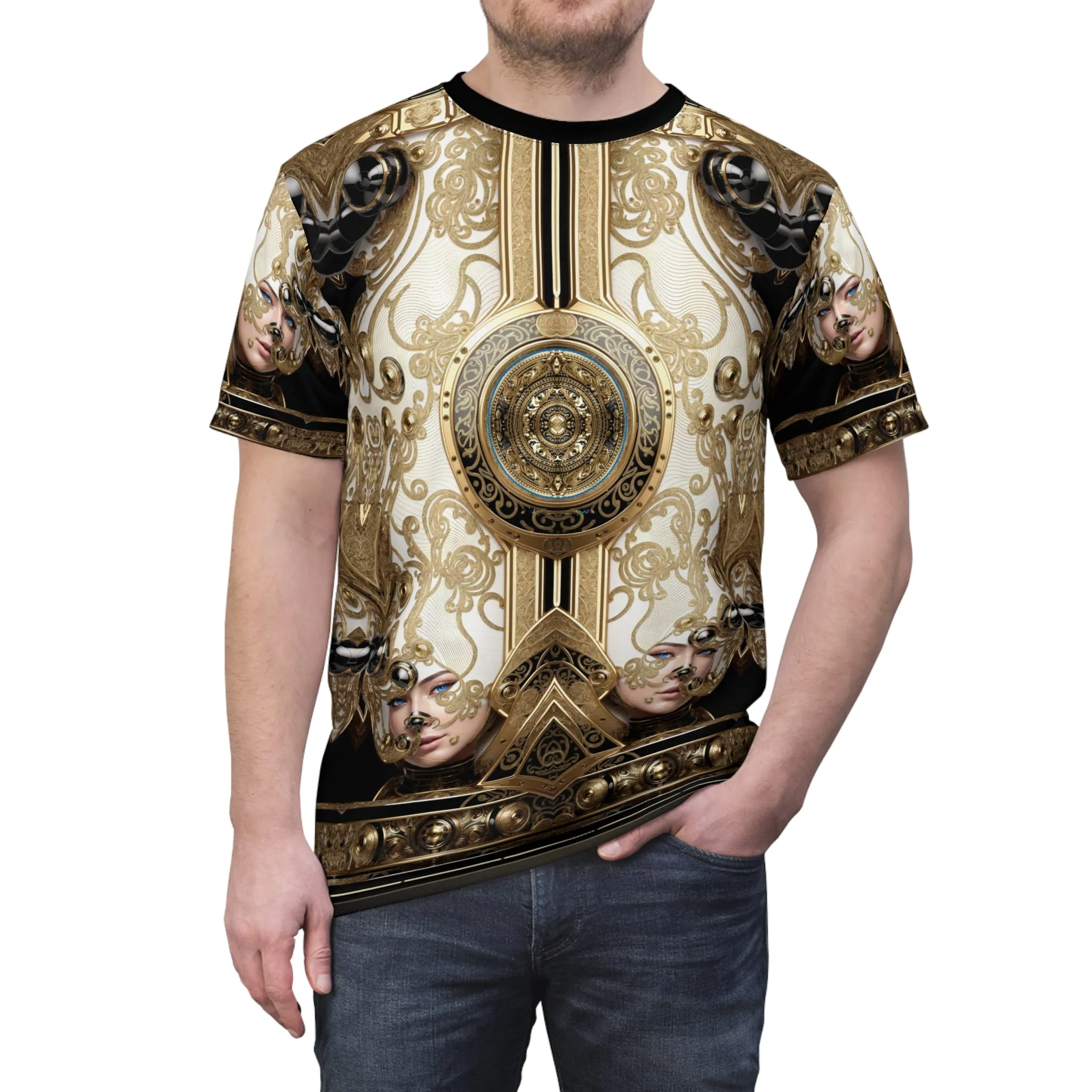 Decorative Gold Unisex Tee All over Print T-Shirt Baroque Tee Unisex T-Shirt Gold Emblem Tee | D20206