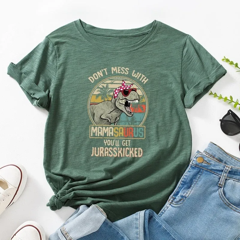 Dinosaur Graphic Letters Print Short Sleeve T Shirt