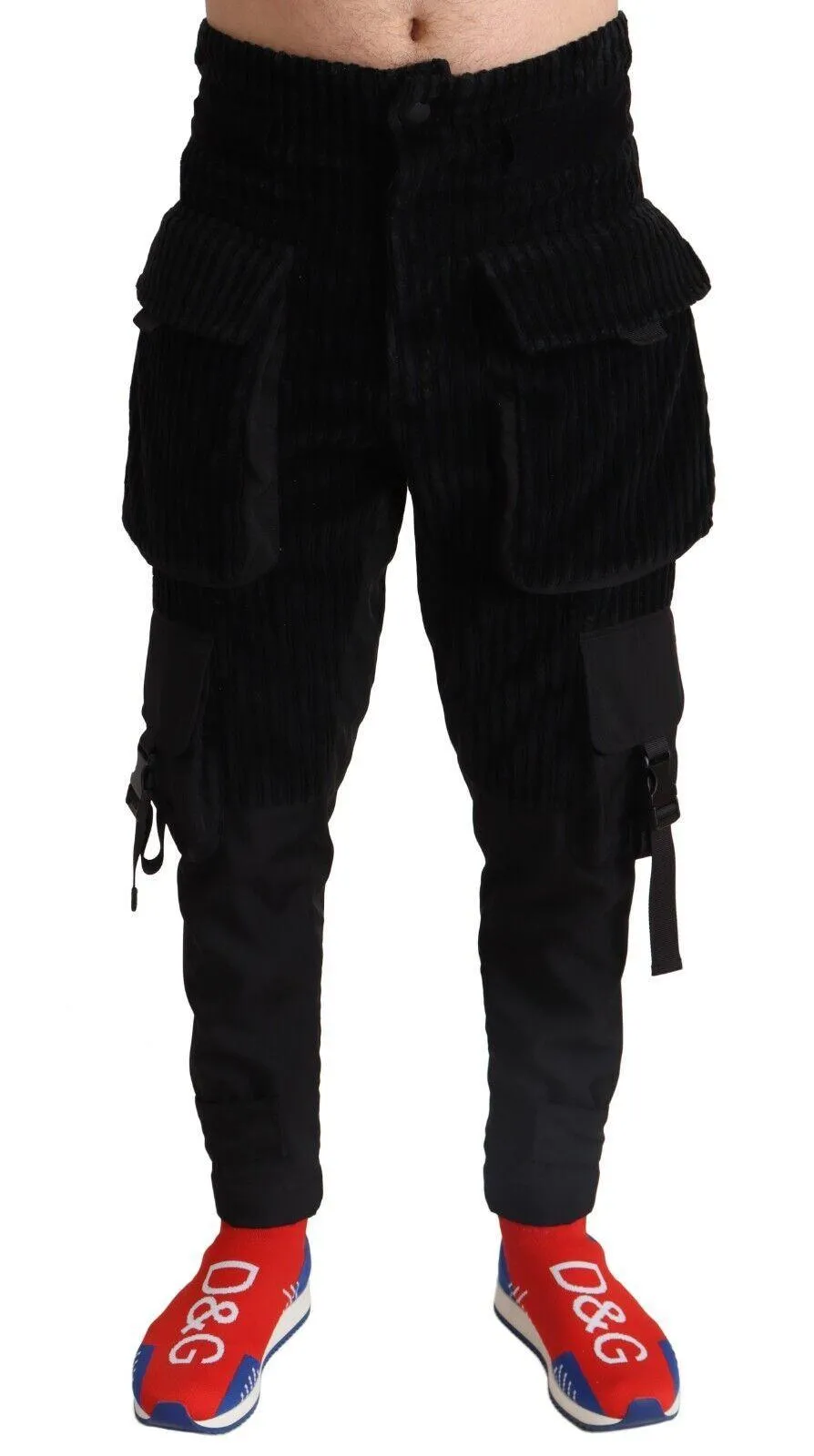 Dolce & Gabbana Black Cotton Skinny Corduroy Cargo Pants