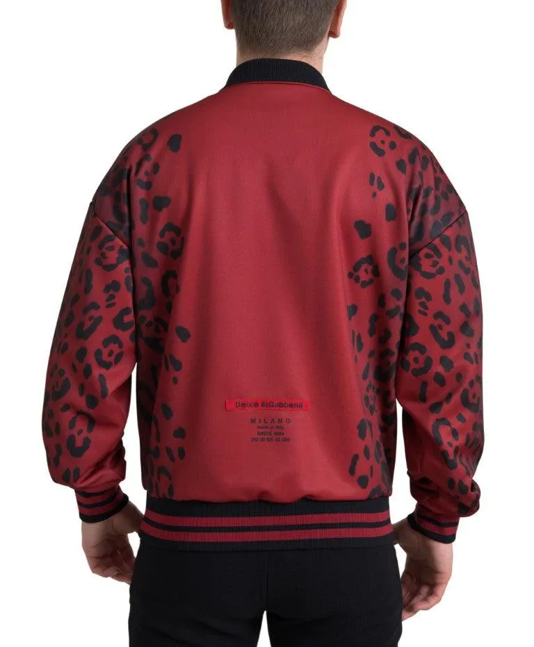 Dolce & Gabbana Red Leopard Polyester Bomber Full Zip  Jacket