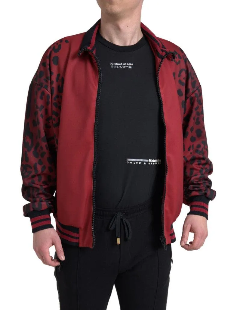 Dolce & Gabbana Red Leopard Polyester Bomber Full Zip  Jacket