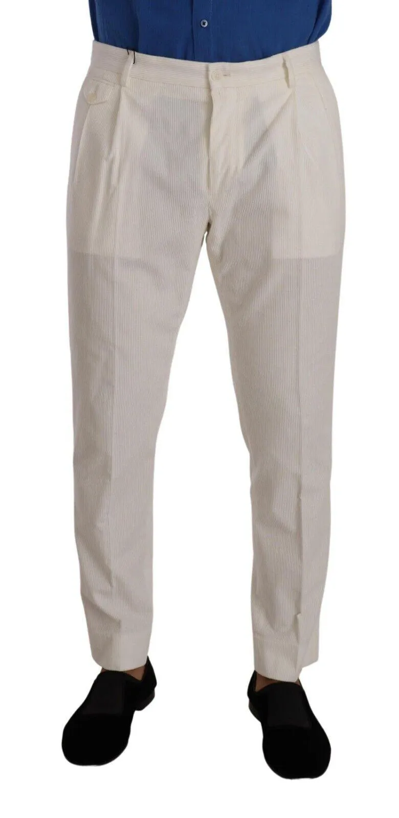 Dolce & Gabbana White Corduroy Cotton Men Tapered Pants