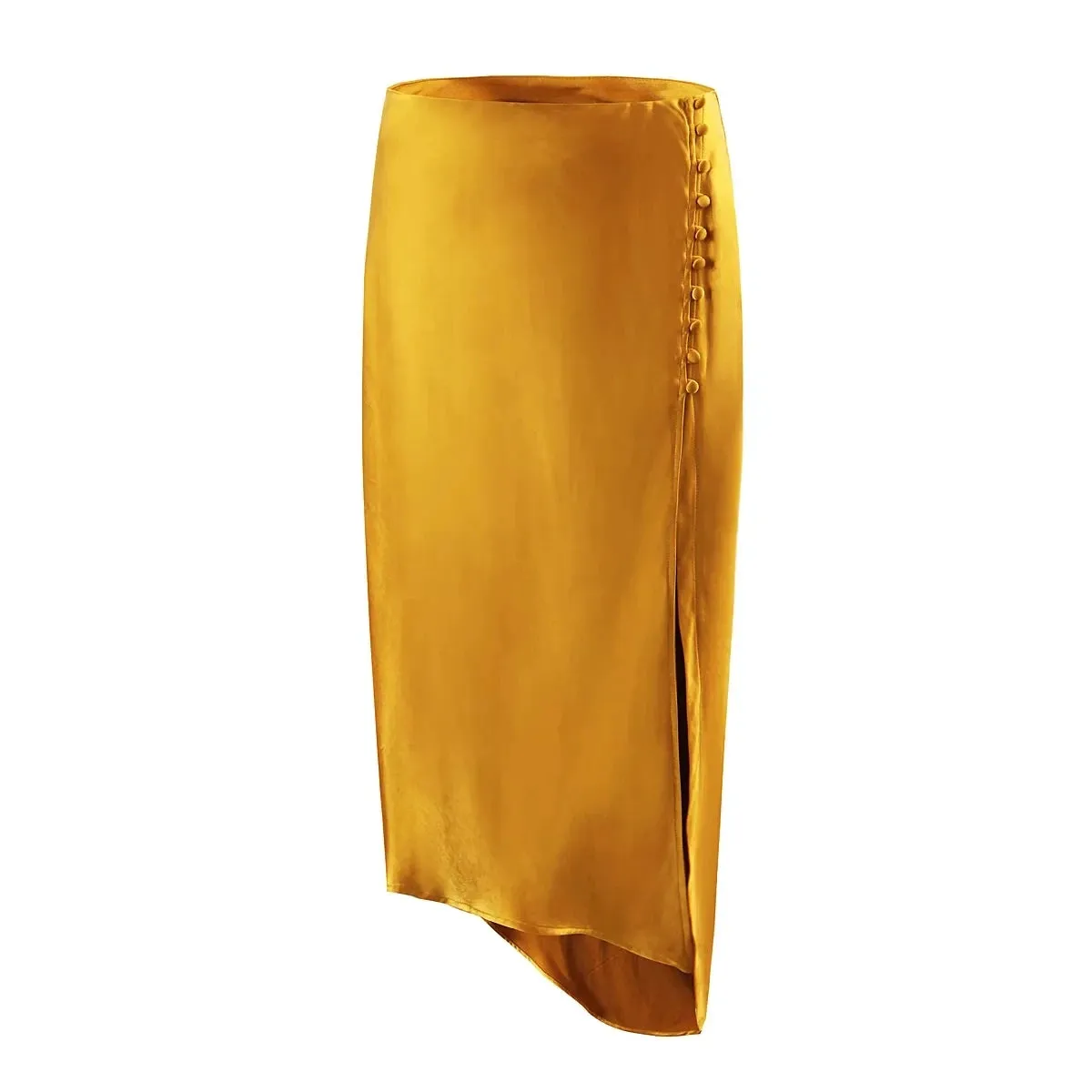 Elegant Button Up Midi Slit Satin Skirt