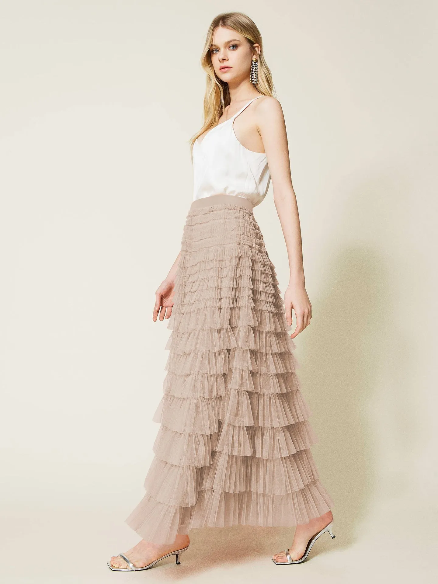 Elegant Solid Color High-Waisted Tulle Puff Skirt