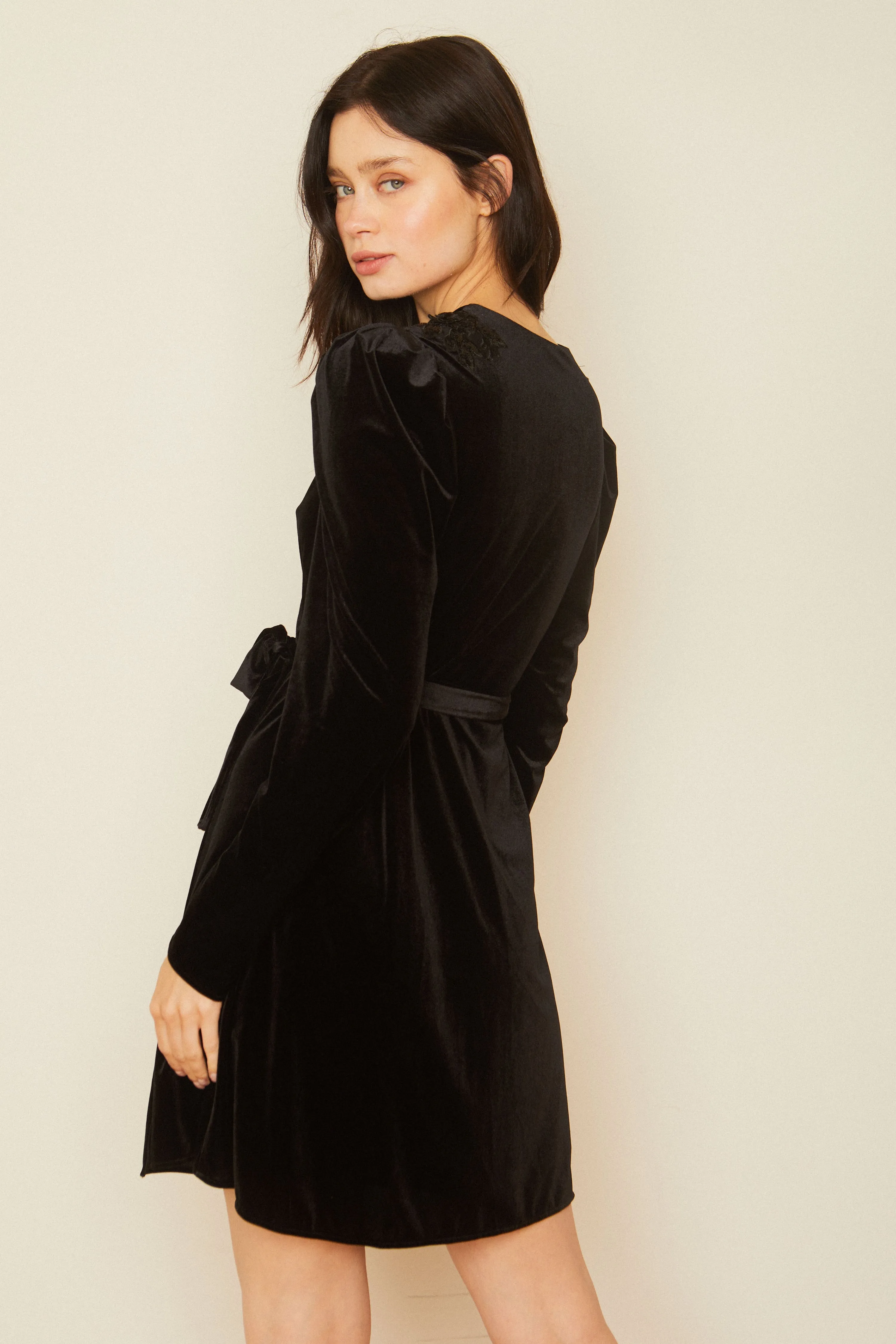 Evelina Black Velvet Dress