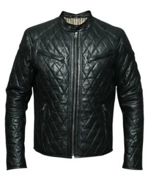 Exotic Quilted Bomber Leather Jacket For Men