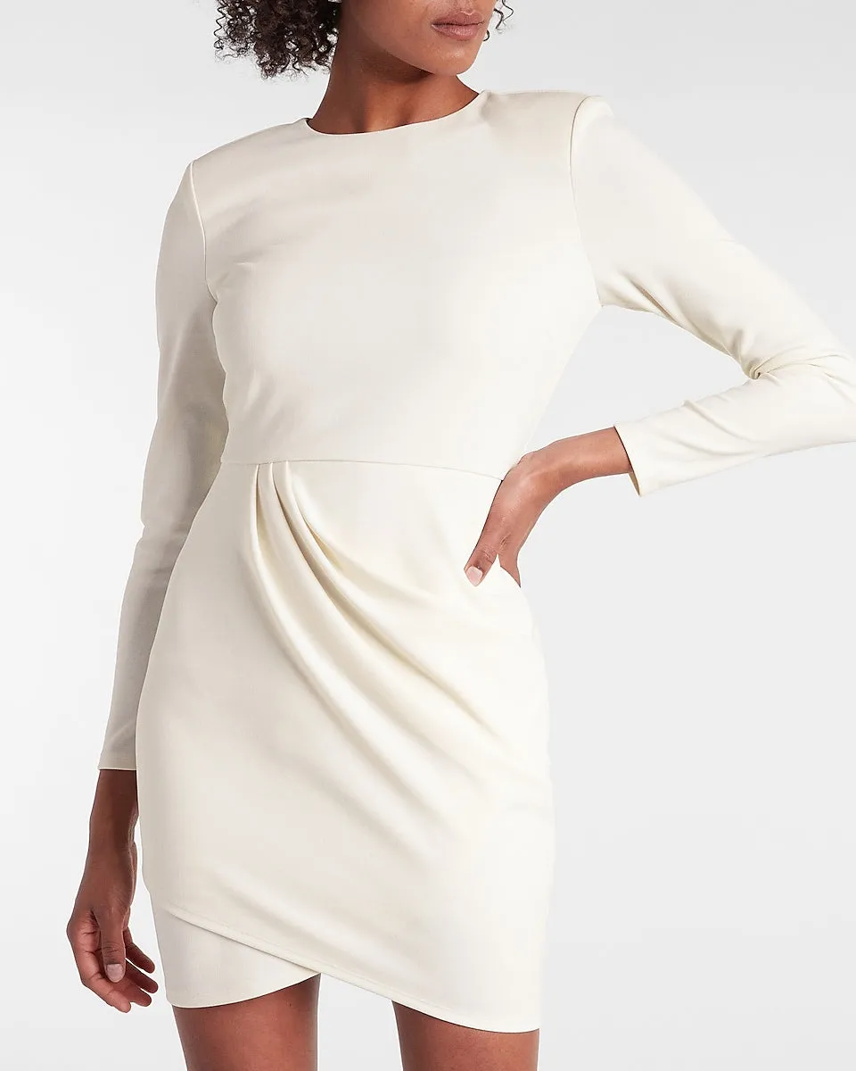 Faux Wrap Front Strong Shoulder Mini Dress in Swan