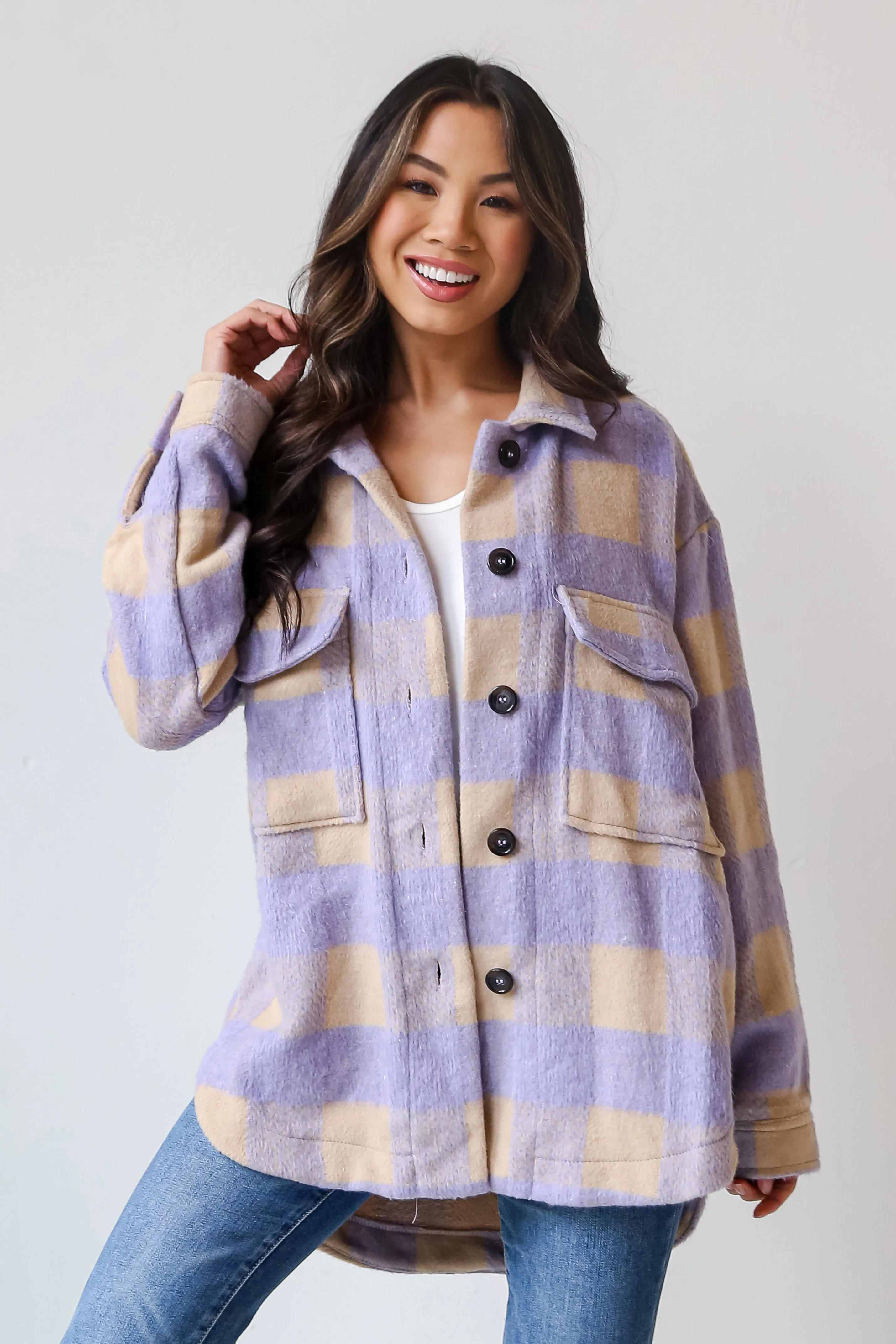 FINAL SALE - Cozy Sensation Lavender Plaid Shacket