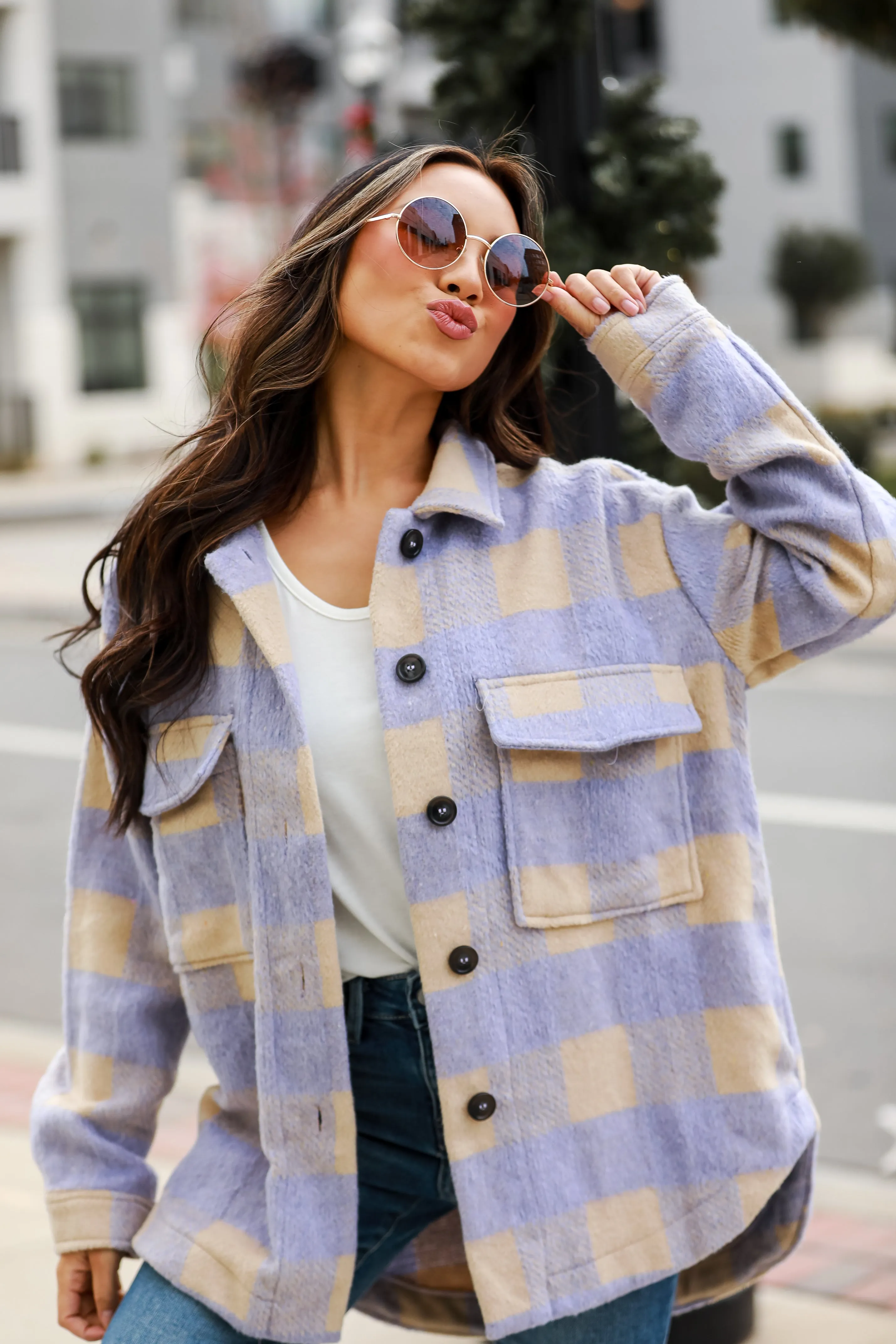 FINAL SALE - Cozy Sensation Lavender Plaid Shacket