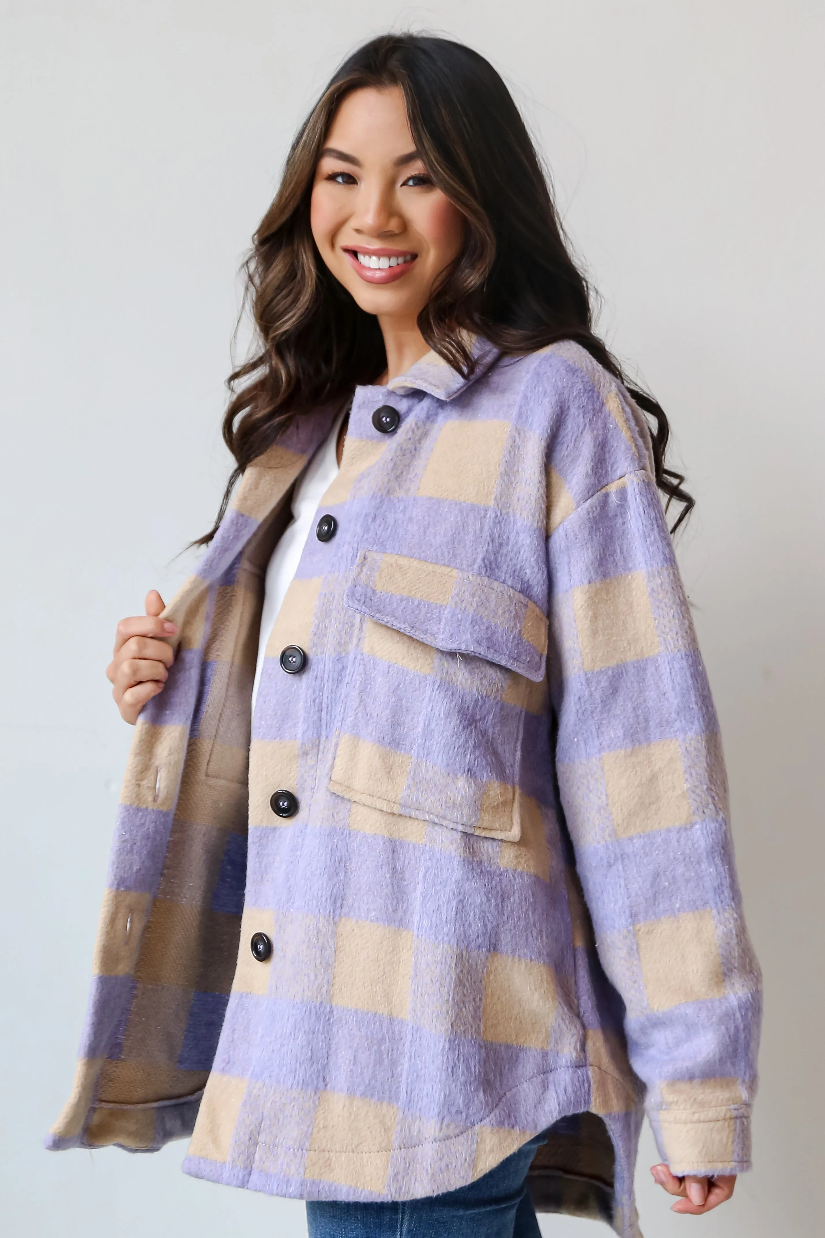 FINAL SALE - Cozy Sensation Lavender Plaid Shacket