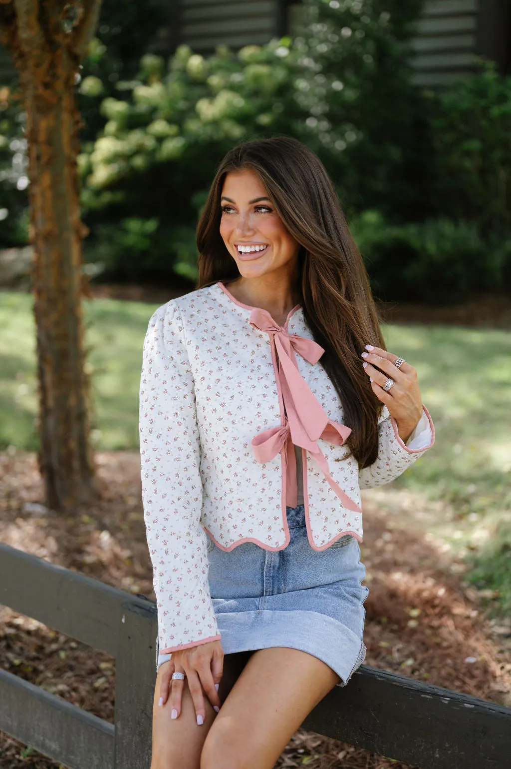 Floral Quilted Bow Jacket-Pink Floral