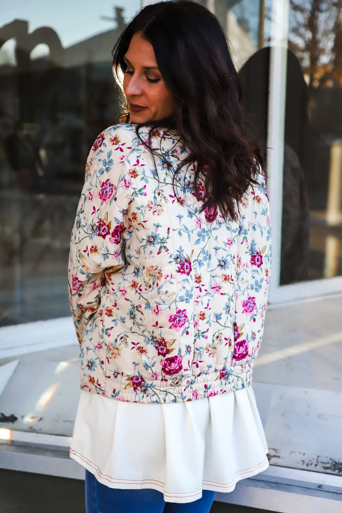 Floral Quilted Zip Up Jacket