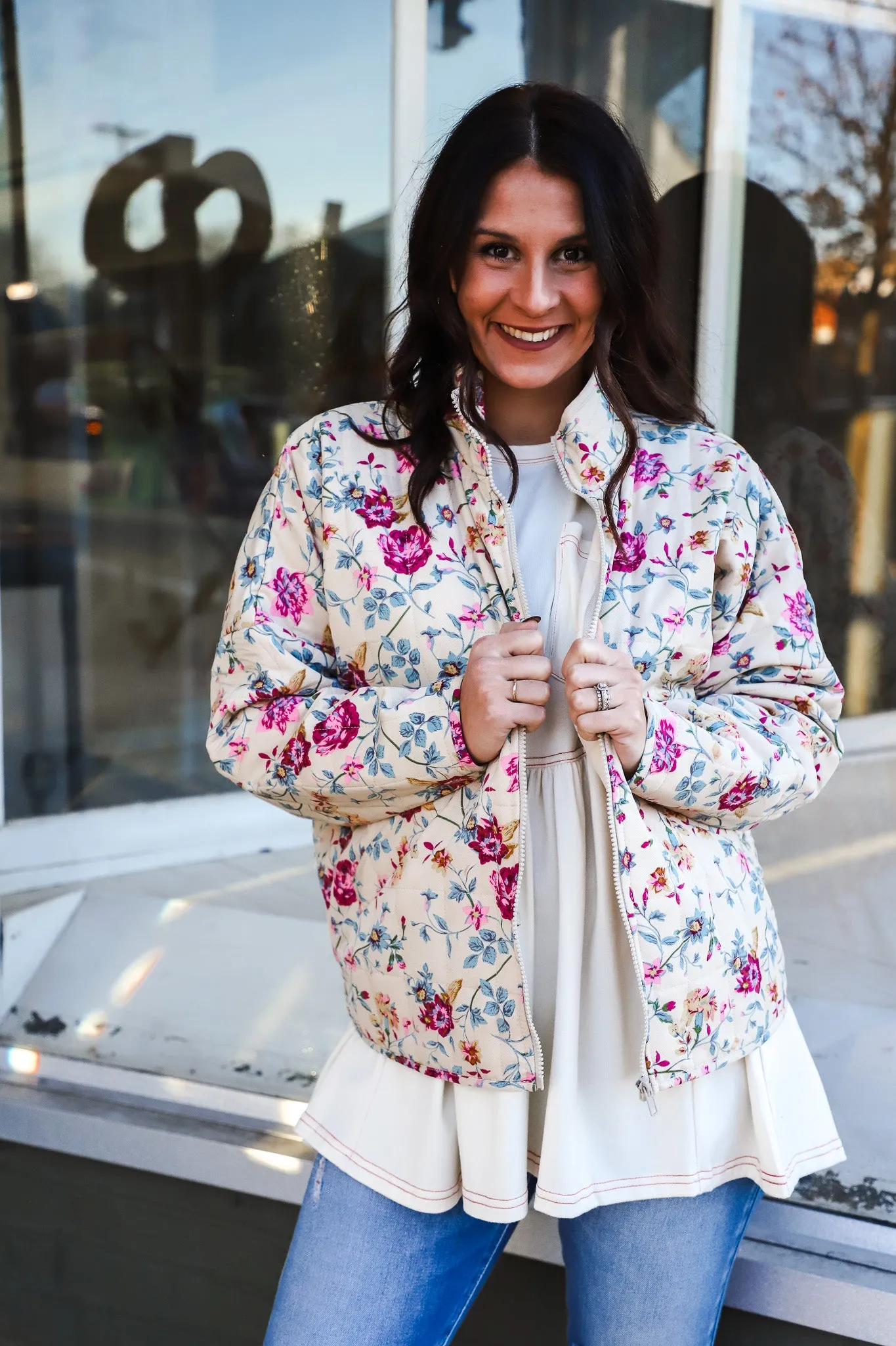 Floral Quilted Zip Up Jacket