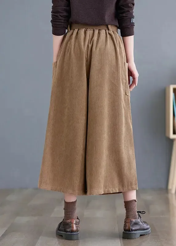 French Khaki Oversized Pockets Corduroy Pants Fall LY8660