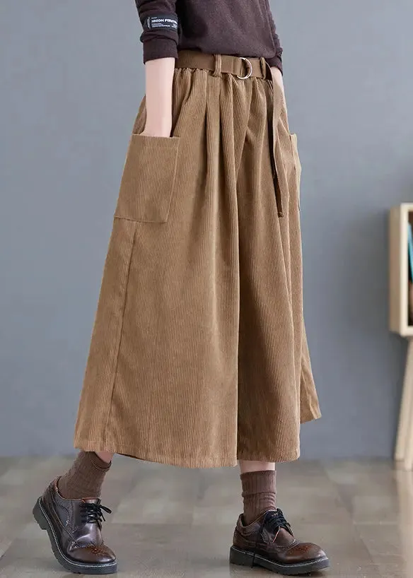 French Khaki Oversized Pockets Corduroy Pants Fall LY8660