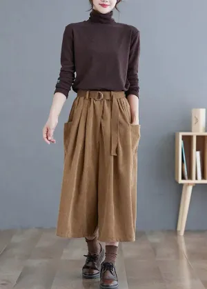 French Khaki Oversized Pockets Corduroy Pants Fall LY8660