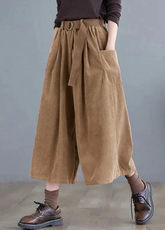 French Khaki Oversized Pockets Corduroy Pants Fall LY8660