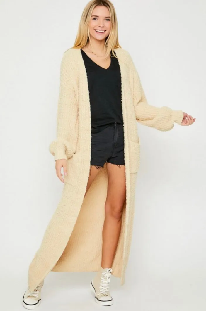 Fuzzy Soft Maxi Sweater Open Cardigan