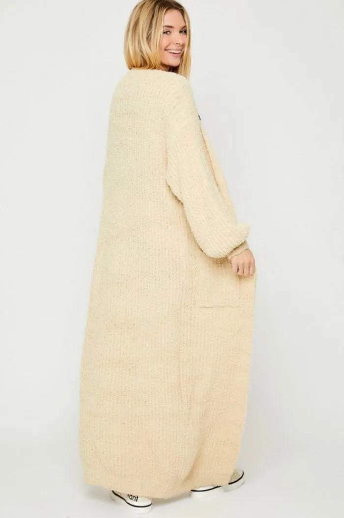 Fuzzy Soft Maxi Sweater Open Cardigan