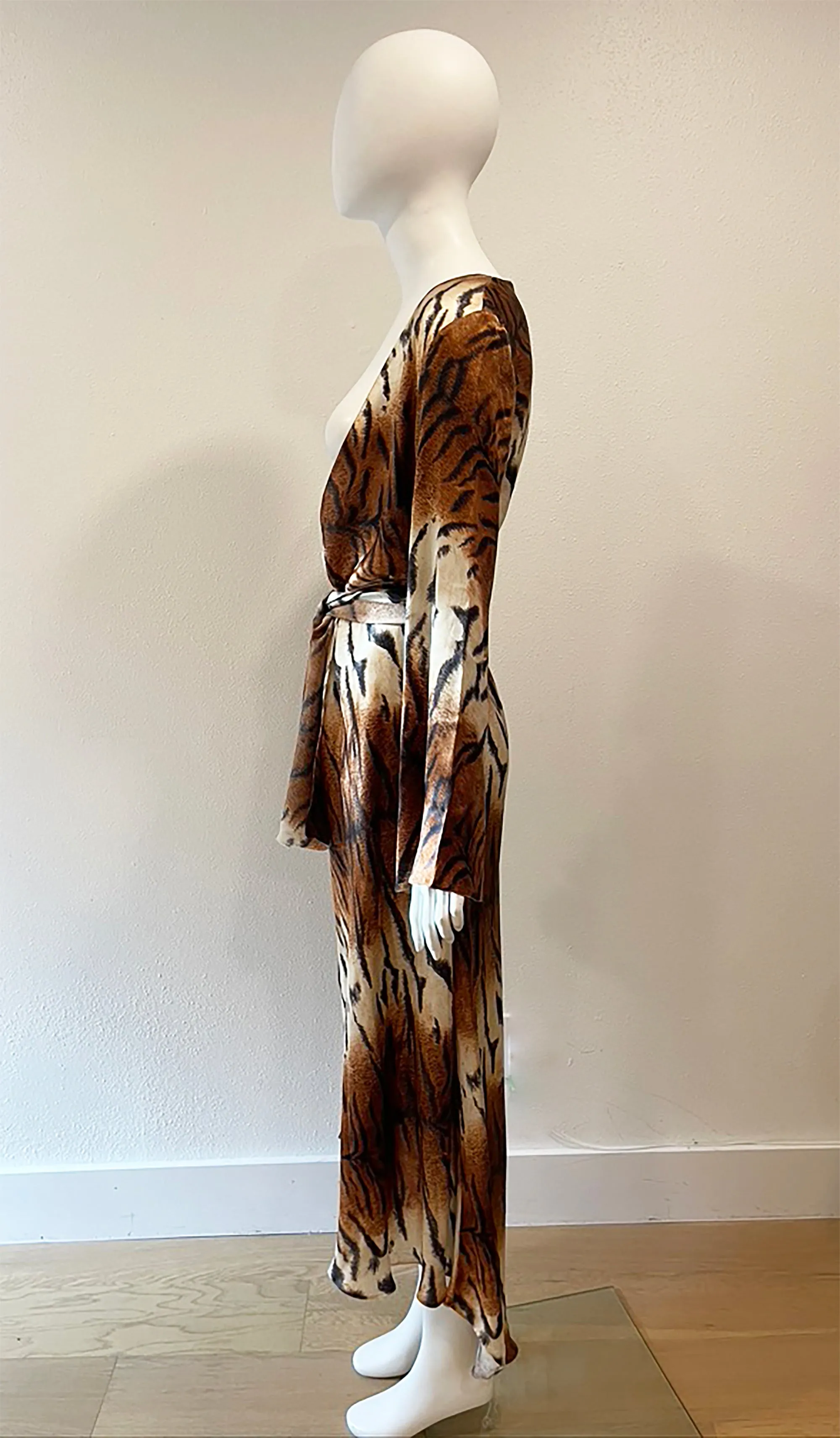 F/W 2000 Roberto Cavalli Silk Tiger Print Wrap Dress