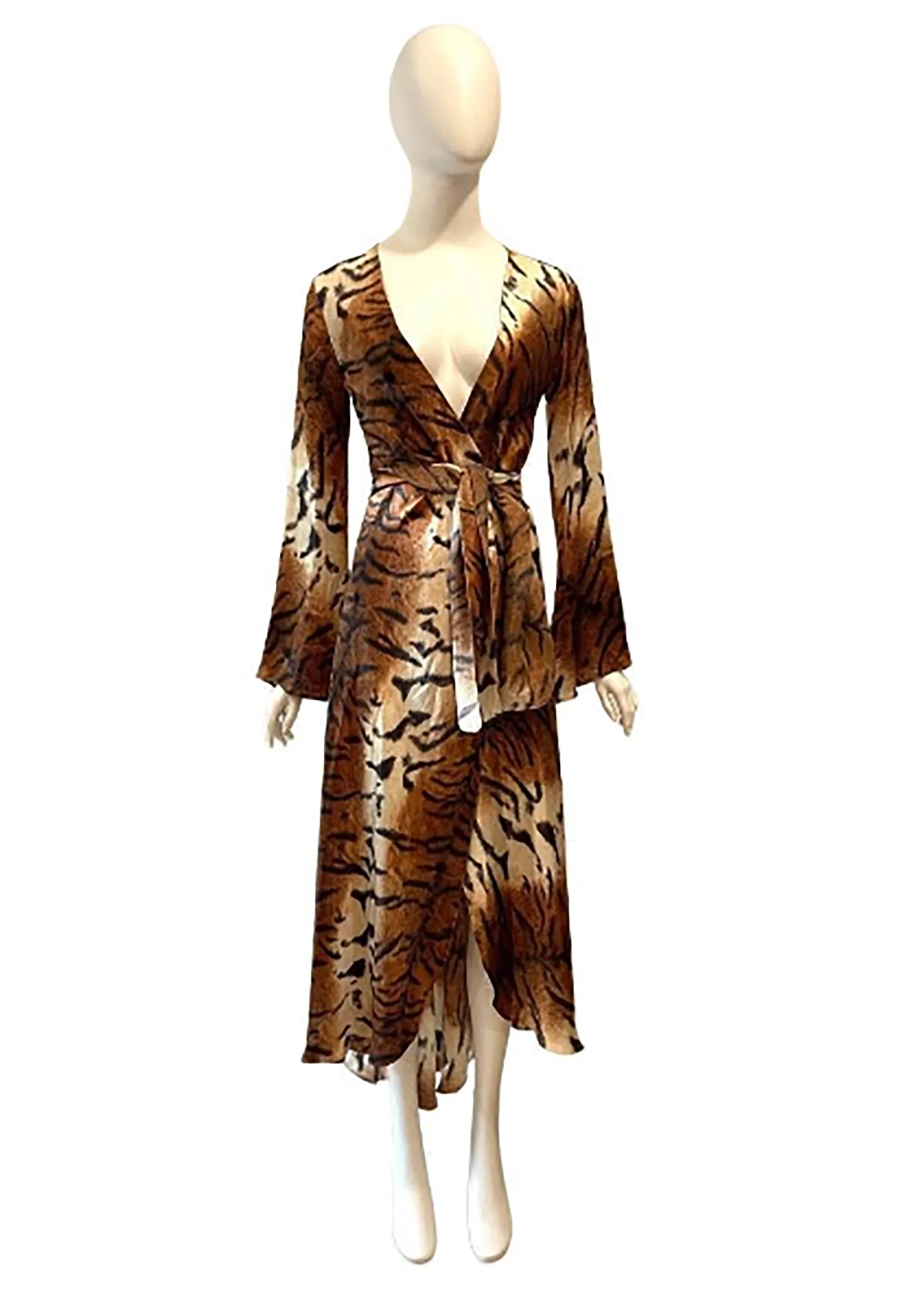 F/W 2000 Roberto Cavalli Silk Tiger Print Wrap Dress