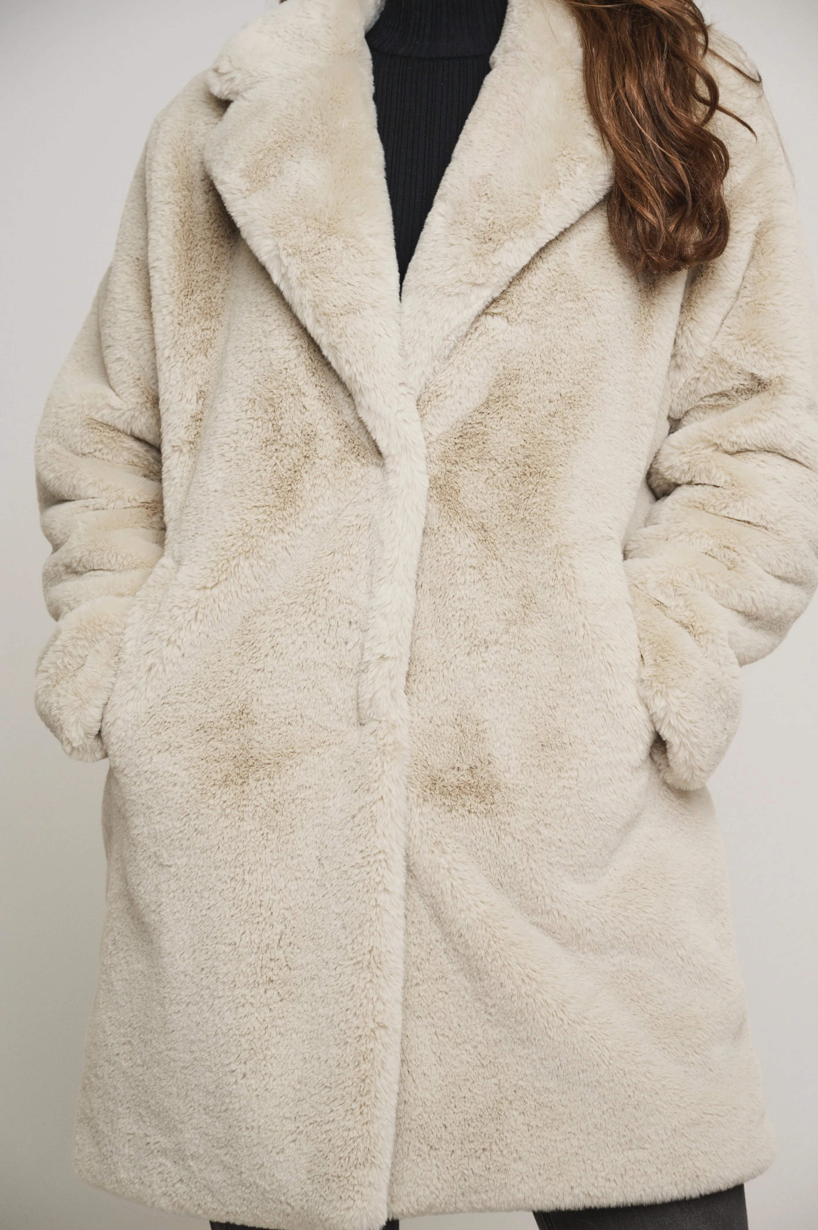 GEPPE MIDI LENGTH FAUX FUR JACKET BIRCH