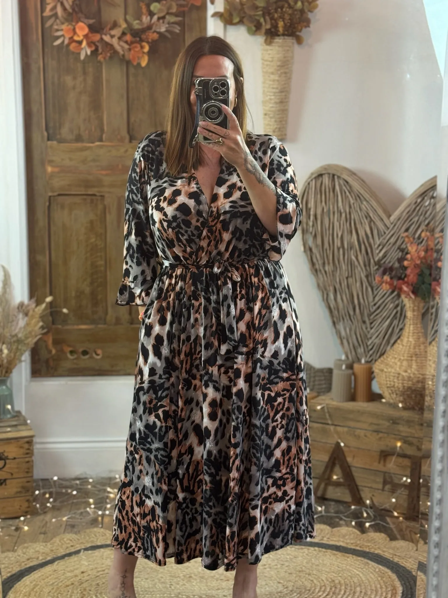 Ginger & Grey Leopard Print Nellie Cross Front Midaxi Dress