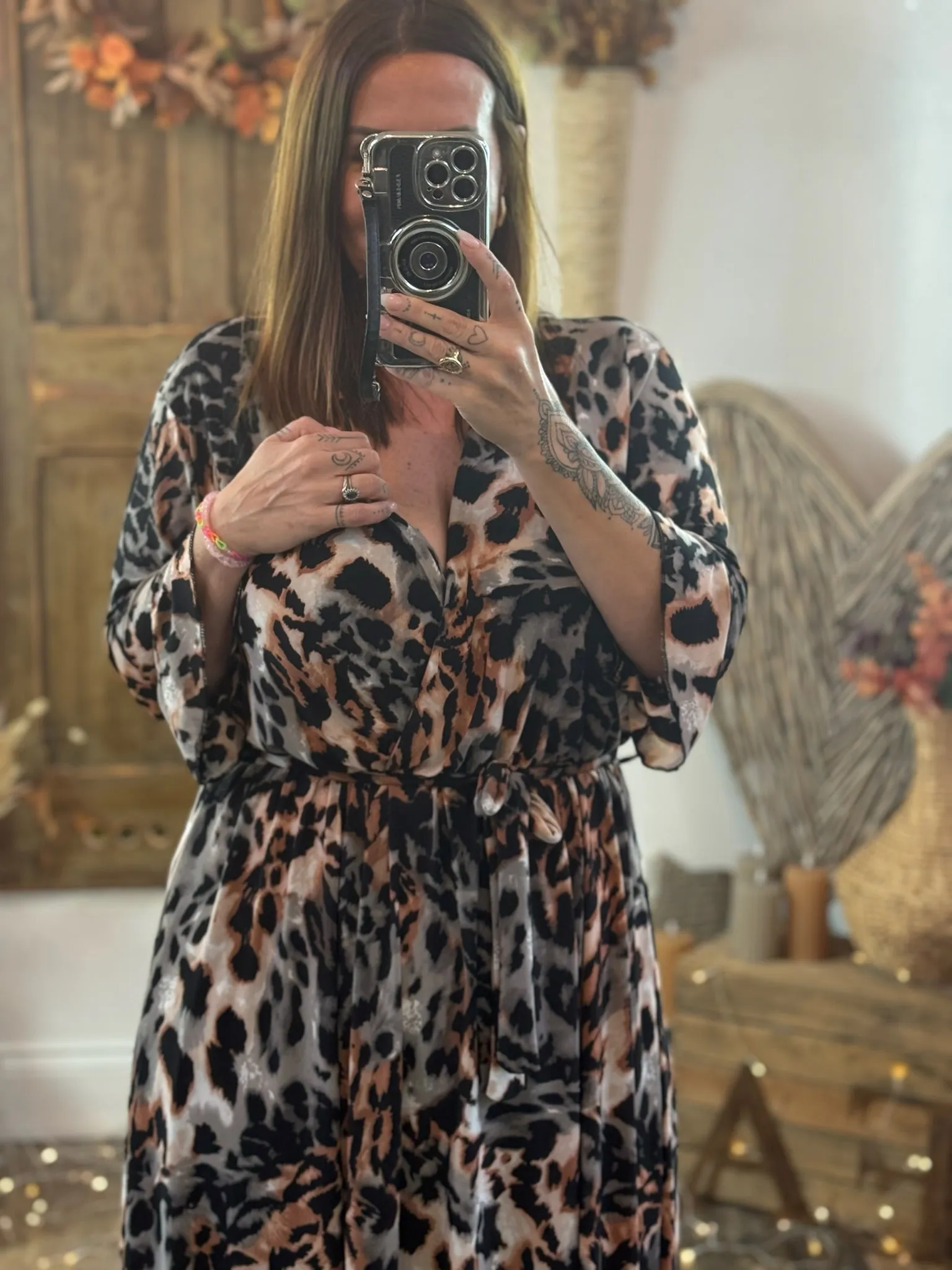 Ginger & Grey Leopard Print Nellie Cross Front Midaxi Dress