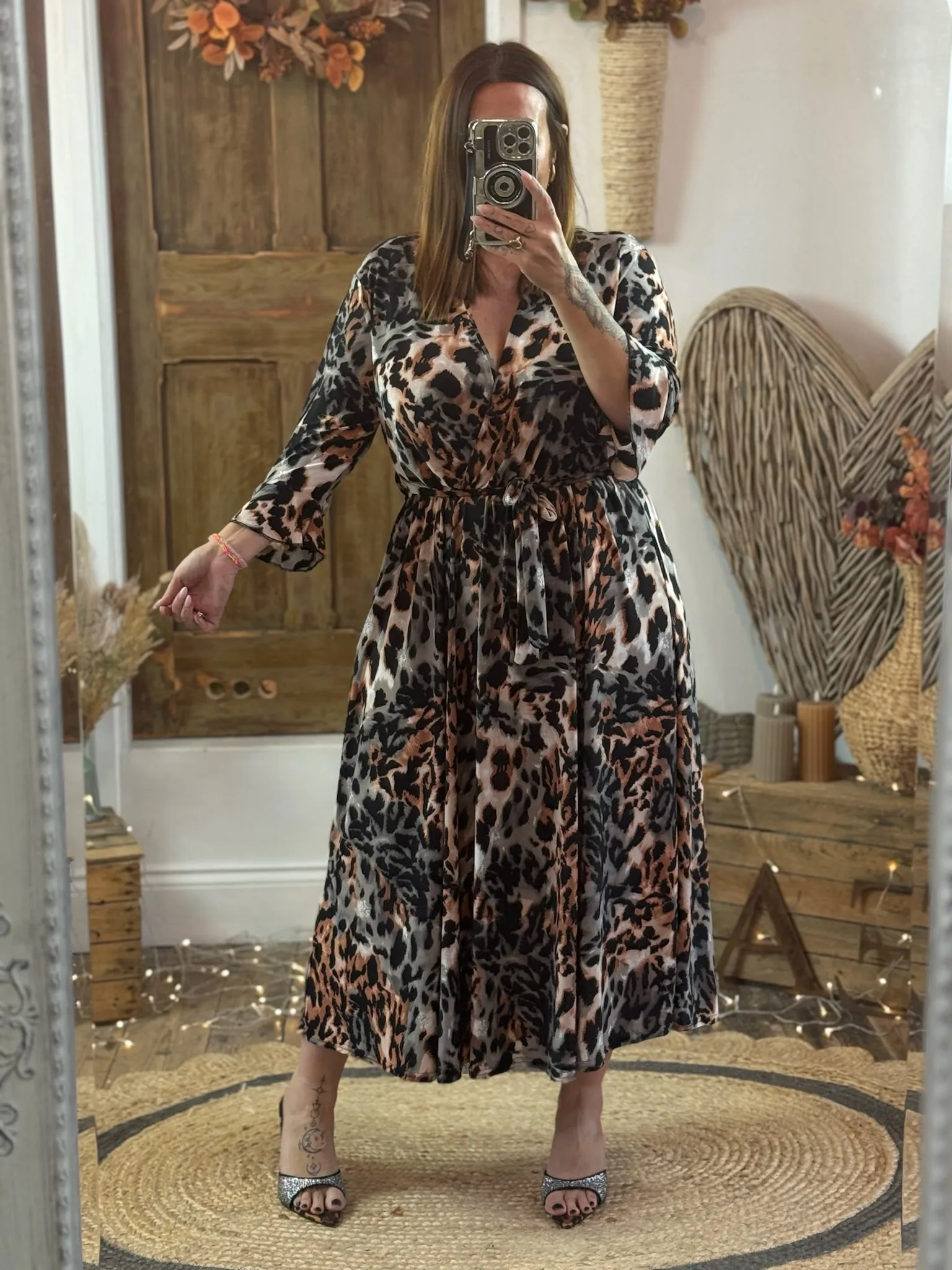 Ginger & Grey Leopard Print Nellie Cross Front Midaxi Dress