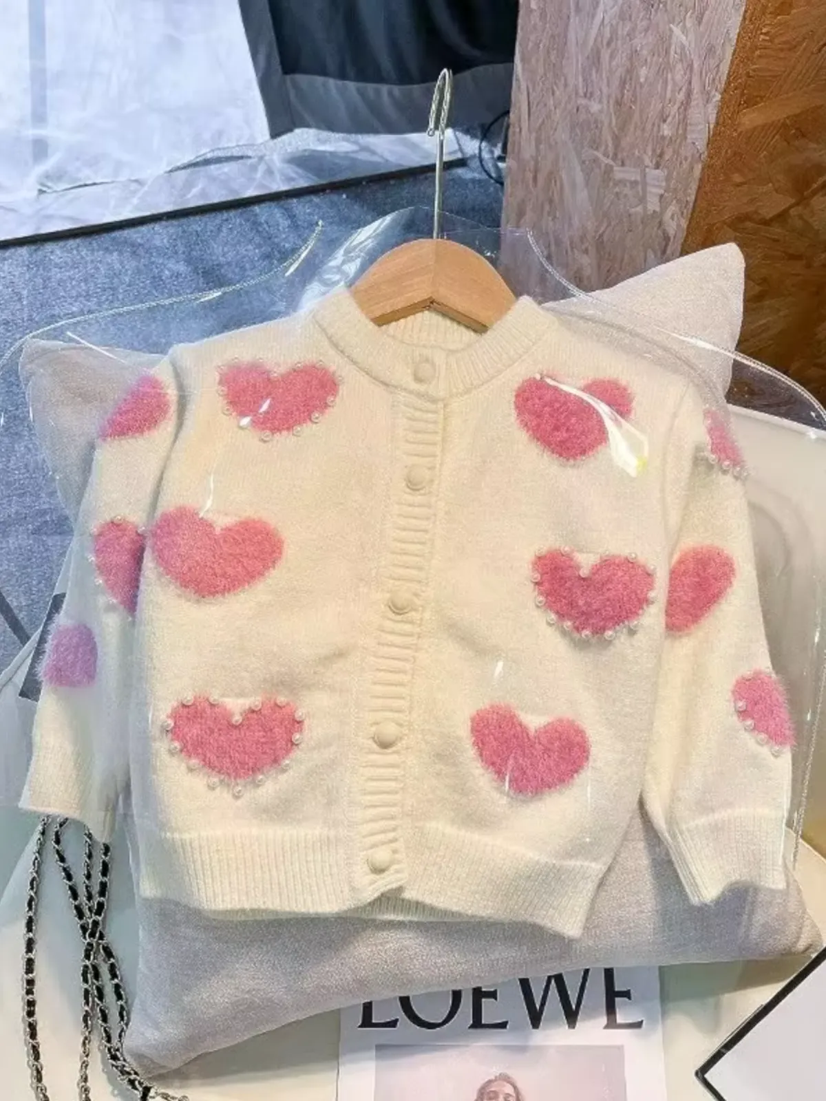 Girls Cozy Love Heart Knitted Sweater Cardigan