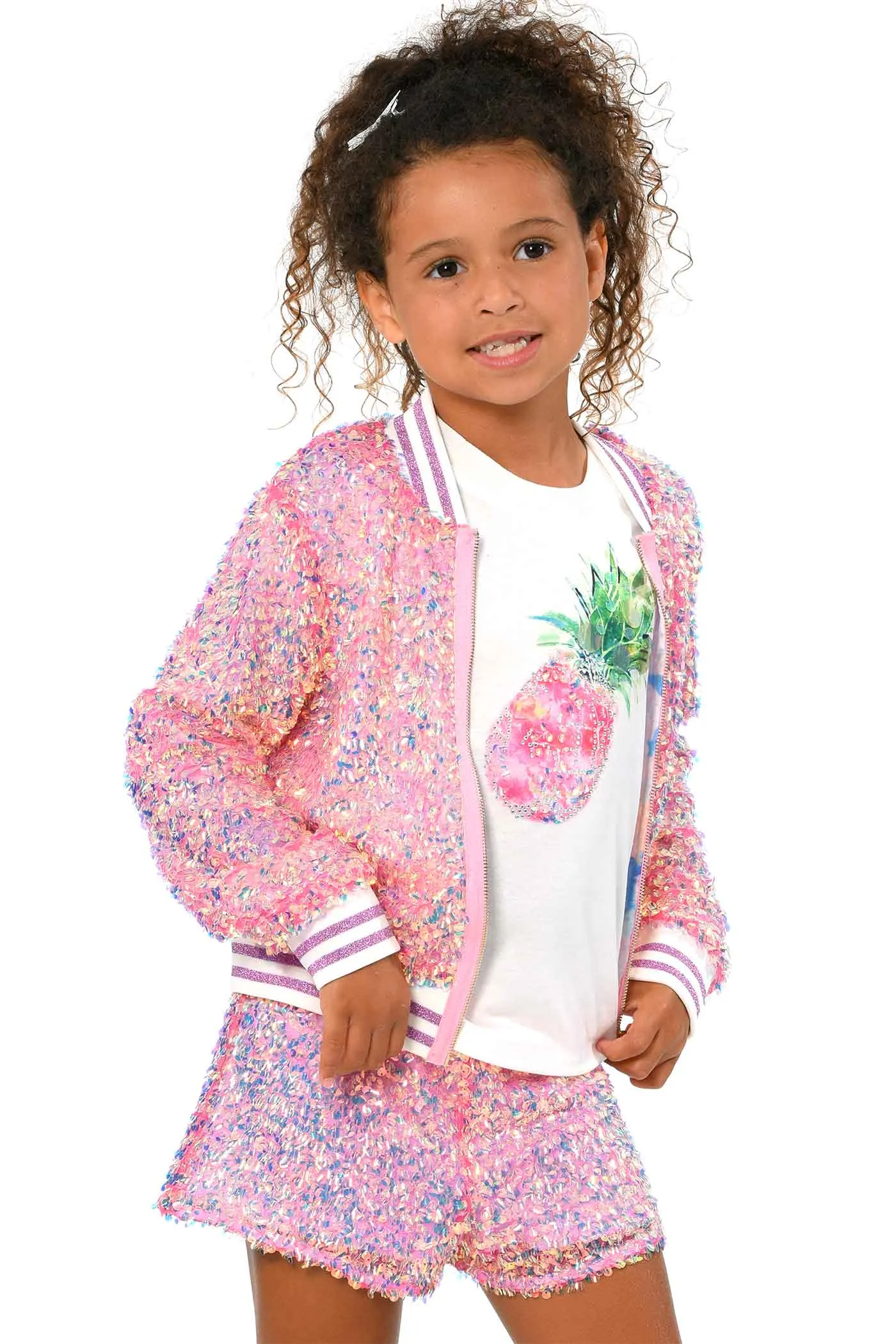 Girls Holographic Sequin Fashion Bomber Jacket