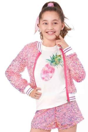 Girls Holographic Sequin Fashion Bomber Jacket