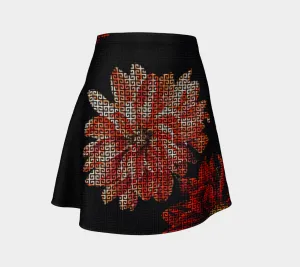 Greek Key Floral Flare Skirt