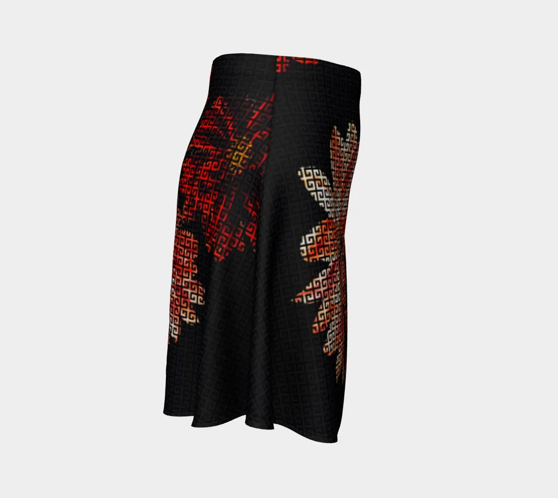 Greek Key Floral Flare Skirt