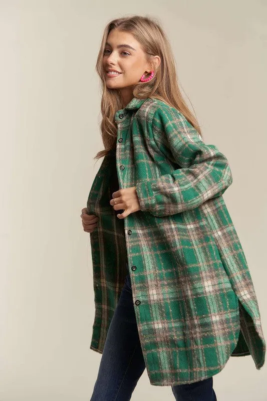 Green Button Down Flannel Shacket