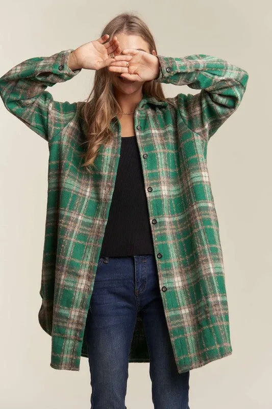 Green Button Down Flannel Shacket