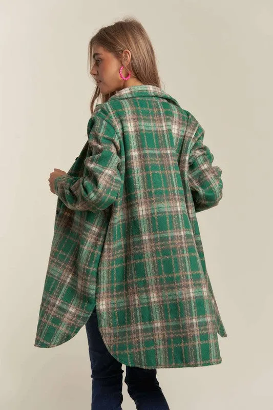 Green Button Down Flannel Shacket