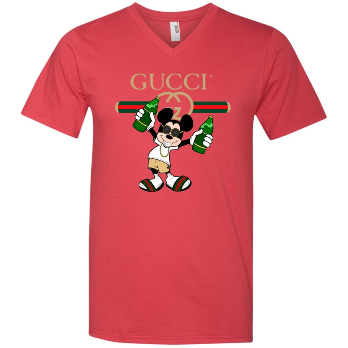 Gucci Mickey Mouse Drink Beer T-shirt Men V-Neck T-Shirt