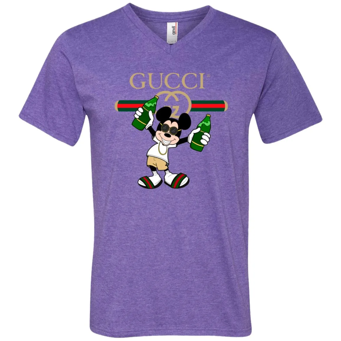 Gucci Mickey Mouse Drink Beer T-shirt Men V-Neck T-Shirt