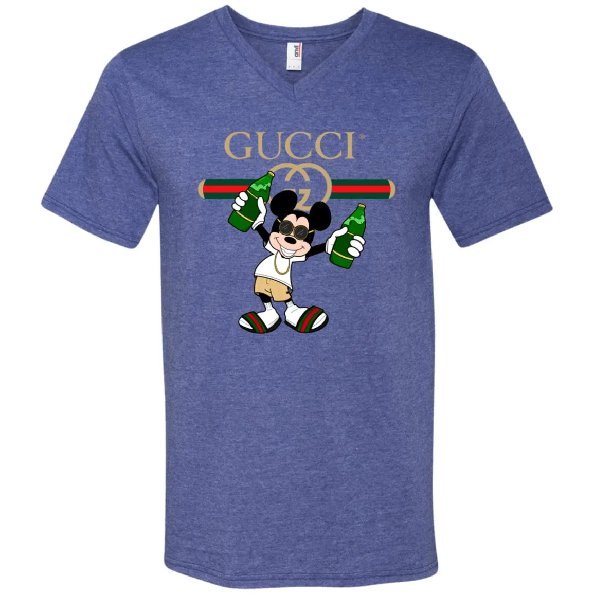 Gucci Mickey Mouse Drink Beer T-shirt Men V-Neck T-Shirt